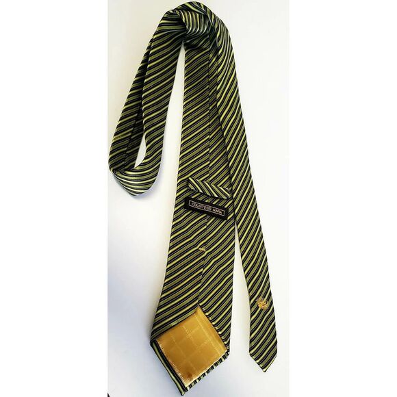 Countess Mara Tie Gold/ Green / Navy Diagonal Stripe 100% Silk w/ Crown Logo - Picture 9 of 15